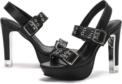 GATUXUS Women's Block High Heels Slingback Sandals Buckle Strappy Open Toe Platform Sandals Wedding Dressy Shoes in Saudi Arabia