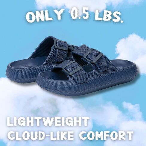 Double Buckle Adjustable Slides Sandals for Women and Men Casual Pillow Slippers for Womens EVA Flat Slides Sandals in Kuwait