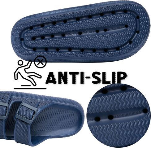 Double Buckle Adjustable Slides Sandals for Women and Men Casual Pillow Slippers for Womens EVA Flat Slides Sandals in Kuwait