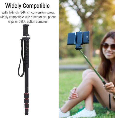 Camera Monopod, Threaded Hole 11lb Load Bearing Aluminum Alloy Extendable 5 Sections 3/8inch Lightweight Portable Easy to Carry with Pouch for DSLR Action Camera in Saudi Arabia