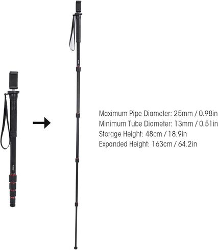 Camera Monopod, Threaded Hole 11lb Load Bearing Aluminum Alloy Extendable 5 Sections 3/8inch Lightweight Portable Easy to Carry with Pouch for DSLR Action Camera in Saudi Arabia