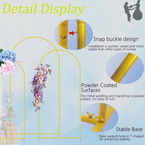PADTIC Wedding Arch Backdrop Stand,Set of 3 Gold Metal Arch Stand,7.2FT,6.6FT,6FT Arched Backdrop Frame, Balloon Arched Backdrop Stand for Birthday Party Wedding Ceremony Baby Shower Graduation Decor in Kuwait