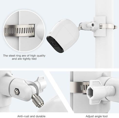 Outdoor Camera Mount for Arlo Pro 5S/Pro 4/Pro 3/Ultra 2/Essential XL, for eufyCam 2C/2C Pro and More 1/4’’ Threaded Camera No Drill Pole Mount(White, 1 Pack) in Saudi Arabia