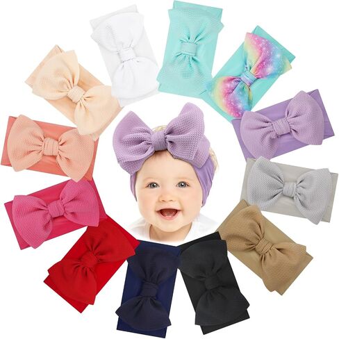 Handmade Large Knot Tied Bow Headband - Stretchy Nylon Soft Elastic Wide Headwraps for Newborns in 12 Colors in Kuwait