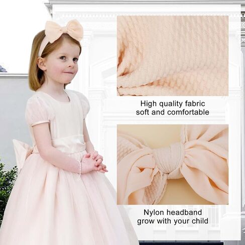 Handmade Large Knot Tied Bow Headband - Stretchy Nylon Soft Elastic Wide Headwraps for Newborns in 12 Colors in Kuwait