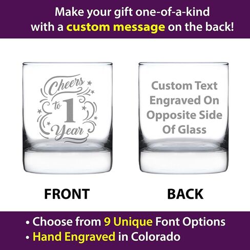 Cheers to 1 Year - Whiskey Rocks Glass Gifts for Women & Men - 1st Anniversary Party Decor - 10.25 Oz Glasses in Kuwait