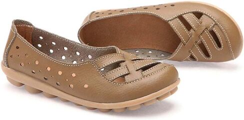Womens Summer Flats 2025 Orthopedic Loafers Hollow Leather Shoes Comfortable Soft Sandals Casual Slip-On Shoes in Kuwait
