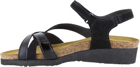 NAOT Footwear Womens Sophia Sandal Black Velvet Nubuck/Jet Black Leather/Black Crinkle Patent Leather -9-9.5 M US in Saudi Arabia