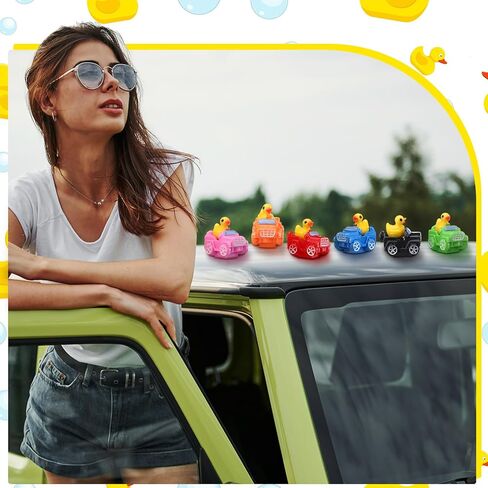 80 Pcs Mini Duck with Car 8 Color Figurine Toys Funny Yellow Ducks Driving Toys Micro Garden Landscape Dollhouse Cake Decoration Potted Plants DIY Craft Charms for Party Gift in Saudi Arabia