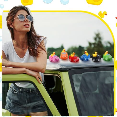 80 Pcs Mini Duck with Car 8 Color Figurine Toys Funny Yellow Ducks Driving Toys Micro Garden Landscape Dollhouse Cake Decoration Potted Plants DIY Craft Charms for Party Gift in Saudi Arabia
