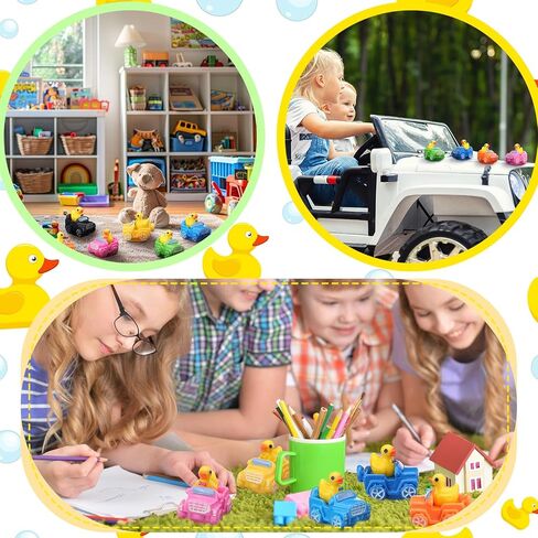 80 Pcs Mini Duck with Car 8 Color Figurine Toys Funny Yellow Ducks Driving Toys Micro Garden Landscape Dollhouse Cake Decoration Potted Plants DIY Craft Charms for Party Gift in Saudi Arabia
