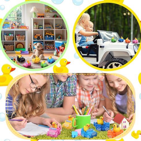 80 Pcs Mini Duck with Car 8 Color Figurine Toys Funny Yellow Ducks Driving Toys Micro Garden Landscape Dollhouse Cake Decoration Potted Plants DIY Craft Charms for Party Gift in Saudi Arabia