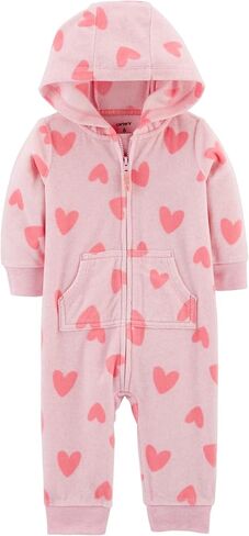 Carter's Baby Girls' 1 Piece Hooded Footies and Rompers (Pink/Hearts, Newborn) in Saudi Arabia
