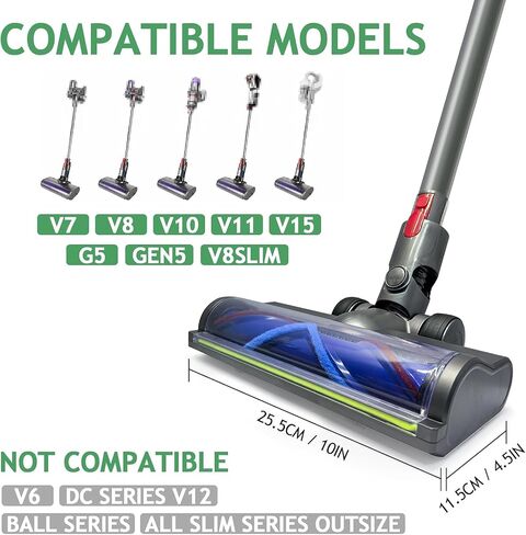 ترقية رأس الفرشاة الخضراء LED LED Green Light Direct Direct Direct Lead لـ Dyson V7 و V8 و Cyclone V10 و V11 و V15 Cordless Cleaners مناسبة للسجاد والسجاد والأرضية الصلبة والأوساخ المخفية in Kuwait