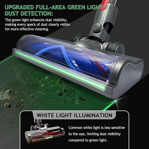 ترقية رأس الفرشاة الخضراء LED LED Green Light Direct Direct Direct Lead لـ Dyson V7 و V8 و Cyclone V10 و V11 و V15 Cordless Cleaners مناسبة للسجاد والسجاد والأرضية الصلبة والأوساخ المخفية in Kuwait