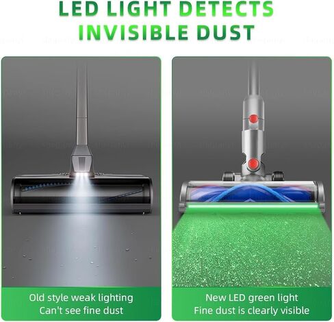 ترقية رأس الفرشاة الخضراء LED LED Green Light Direct Direct Direct Lead لـ Dyson V7 و V8 و Cyclone V10 و V11 و V15 Cordless Cleaners مناسبة للسجاد والسجاد والأرضية الصلبة والأوساخ المخفية in Kuwait