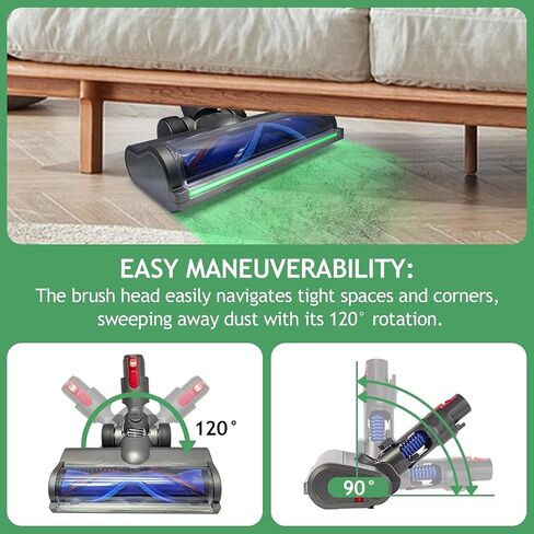 ترقية رأس الفرشاة الخضراء LED LED Green Light Direct Direct Direct Lead لـ Dyson V7 و V8 و Cyclone V10 و V11 و V15 Cordless Cleaners مناسبة للسجاد والسجاد والأرضية الصلبة والأوساخ المخفية in Kuwait