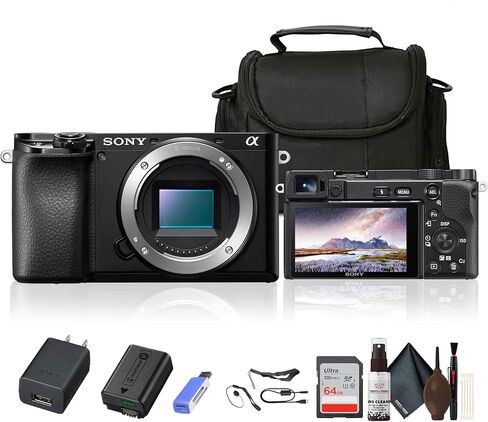 Sony Alpha a6300 Mirrorless Camera Black (ILCE6300/B) with Soft Bag, 64GB Memory Card, Card Reader, Plus Essential Accessories in Saudi Arabia