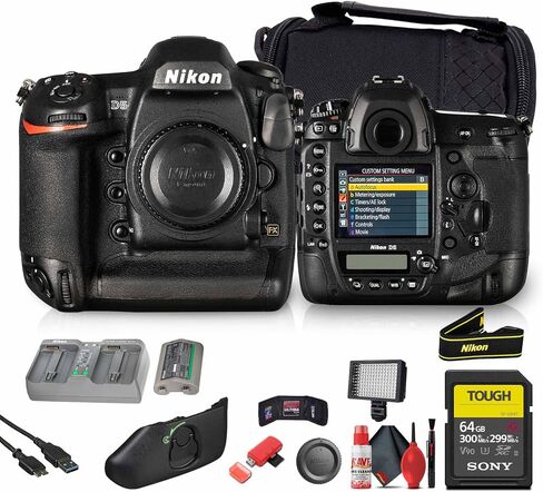 Nikon D5 DSLR Camera Body (1557) 20.8 MP FX-Format CMOS Sensor ، Expeed 5 Processor ، 12 FPS ، 4K UHD Video ، 153-POINT AUTOFUS ، فتحات بطاقة XQD المزدوجة + MIC MIC + 64GB CARD + أكثر (متجددة) in Saudi Arabia
