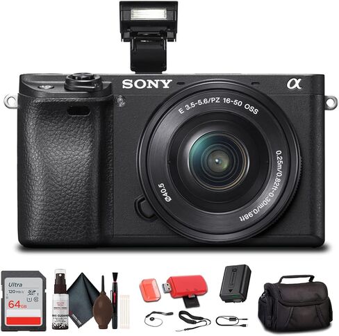 Sony Alpha a6300 Mirrorless Camera with 16-50mm Lens Black (ILCE6300L/B) with Soft Bag, 64GB Memory Card, Card Reader and More in Saudi Arabia