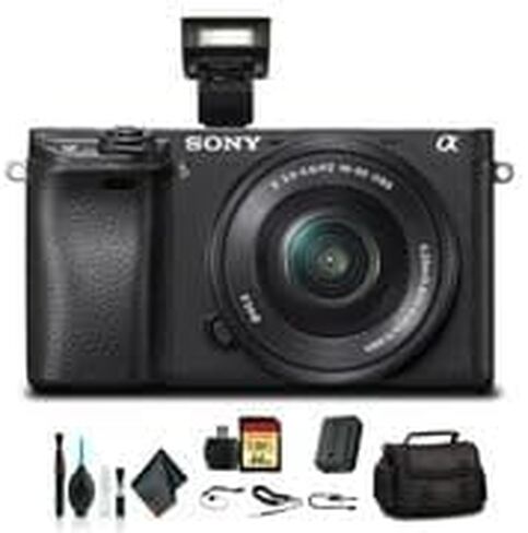 Sony Alpha a6300 Mirrorless Camera with 16-50mm Lens Black (ILCE6300L/B) with Soft Bag, 64GB Memory Card, Card Reader and More in Saudi Arabia