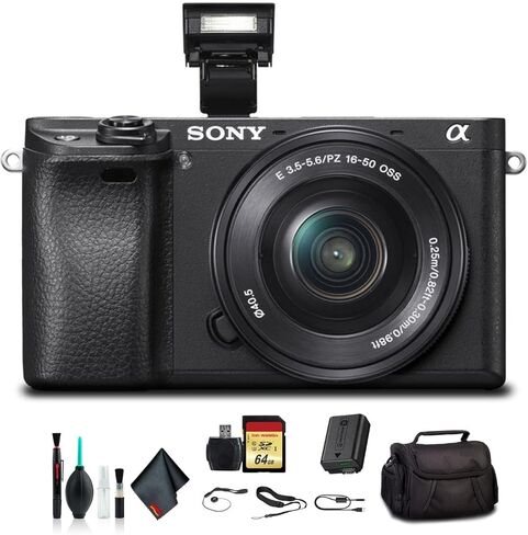 Sony Alpha a6300 Mirrorless Camera with 16-50mm Lens Black (ILCE6300L/B) with Soft Bag, 64GB Memory Card, Card Reader and More in Saudi Arabia