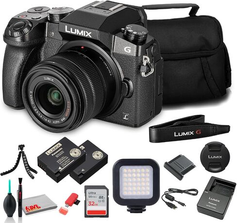 Panasonic Lumix DMC-G7 Mirrorless Digital Camera with 14-42mm Lens (Black) (DMC-G7KK) with LED Light + DMW-BLC12 Battery + 32GB Memory Card + Soft Bag + 12 Inch Tripod + More in Saudi Arabia