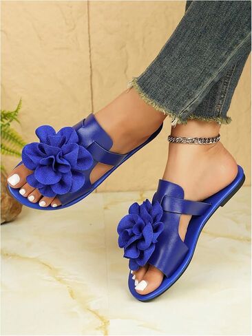 GORGLITTER Women's 3D Flower Sandals Strappy Dressy Open Toe Slip On Vacation Slide Shoes in Saudi Arabia