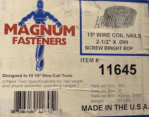 Magnum Pro 15 Degree Wire Coil Nails 2-1/2" x .099 Bright Finish Ring Shank 9000 Count Per Box in Saudi Arabia