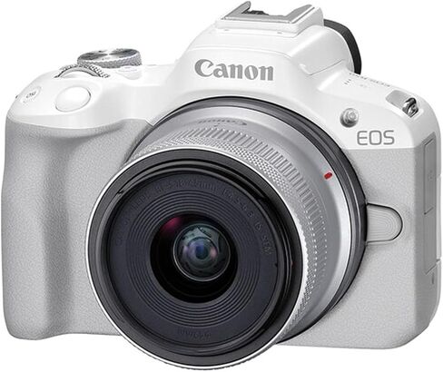 Canon EOS R50 Mirrorless Camera with 18-45mm Lens + 128GB Memory, Filters, Case, Tripod, Flash, Software, and More (18pc Bundle) (White) (Renewed) in Saudi Arabia