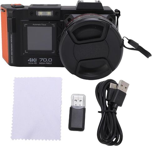 Sanpyl Digital Camera, 70MP 4K Auto Focus 50X Zoom DSLR Camera with Double Screen, Flash, Hot Shoe Interface, Support WiFi Sharing, for Travel (Black) in Saudi Arabia