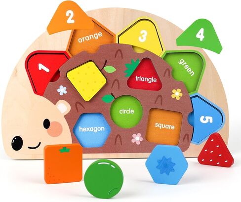 Montessori Wooden Hedgehog Puzzle Toy for 1 2 3 Year Old Boys Girls: Educational Color Sorting Shape Matching Learning Gift Toddler Travel Toys Sensory Board in Saudi Arabia