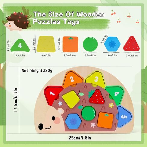Montessori Wooden Hedgehog Puzzle Toy for 1 2 3 Year Old Boys Girls: Educational Color Sorting Shape Matching Learning Gift Toddler Travel Toys Sensory Board in Saudi Arabia