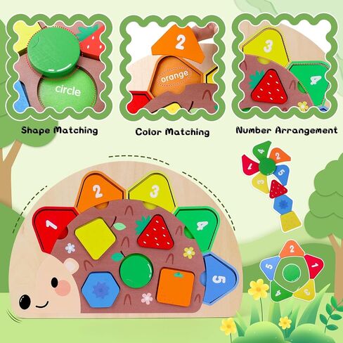 Montessori Wooden Hedgehog Puzzle Toy for 1 2 3 Year Old Boys Girls: Educational Color Sorting Shape Matching Learning Gift Toddler Travel Toys Sensory Board in Saudi Arabia