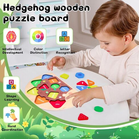 Montessori Wooden Hedgehog Puzzle Toy for 1 2 3 Year Old Boys Girls: Educational Color Sorting Shape Matching Learning Gift Toddler Travel Toys Sensory Board in Saudi Arabia