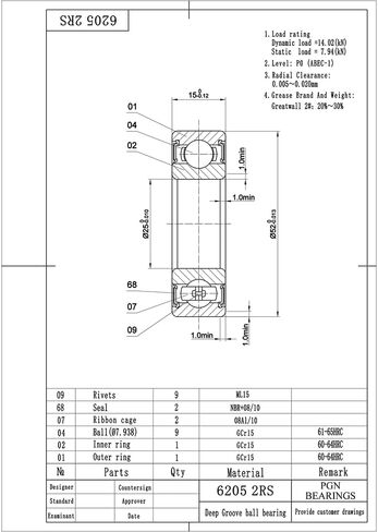 PGN (10 Pack) 6205-2RS Bearing - Lubricated Chrome Steel Sealed Ball Bearing - 25x52x15mm Bearings with Rubber Seal & High RPM Support in Saudi Arabia