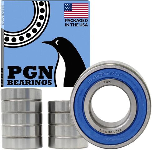 PGN (10 Pack) 6205-2RS Bearing - Lubricated Chrome Steel Sealed Ball Bearing - 25x52x15mm Bearings with Rubber Seal & High RPM Support in Saudi Arabia