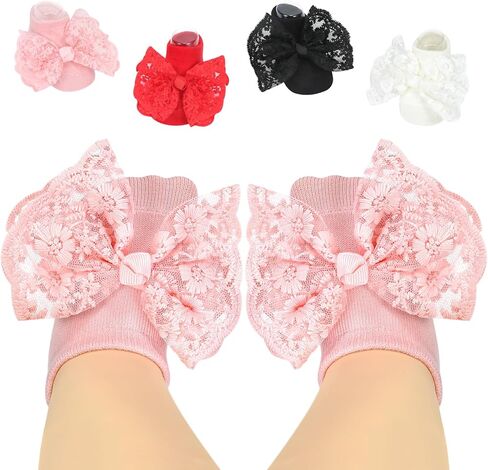 4pack Baby Socks for Baby Girl Gifts, Low Cut Newborn Socks 0-6 months for Baby Stuff Item, Non-Slip Grips Socks for Infant Girl Outfits, Christmas Gifts for Newborn Accessories in Kuwait