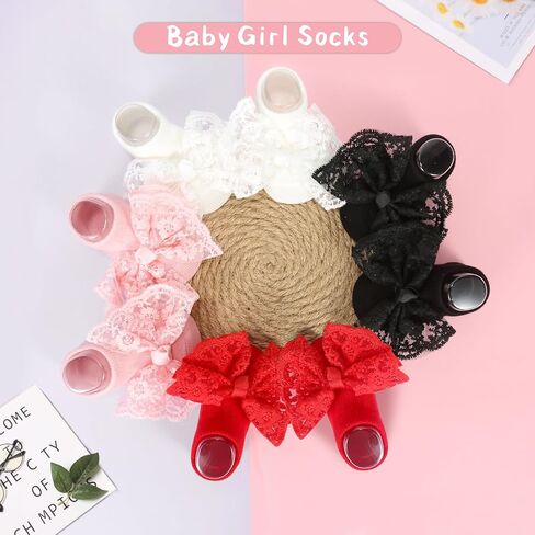 4pack Baby Socks for Baby Girl Gifts, Low Cut Newborn Socks 0-6 months for Baby Stuff Item, Non-Slip Grips Socks for Infant Girl Outfits, Christmas Gifts for Newborn Accessories in Kuwait