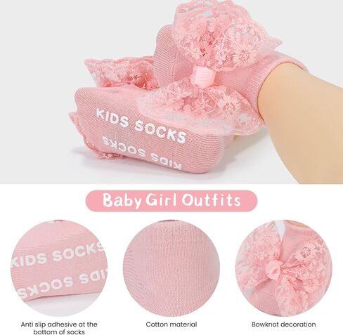 4pack Baby Socks for Baby Girl Gifts, Low Cut Newborn Socks 0-6 months for Baby Stuff Item, Non-Slip Grips Socks for Infant Girl Outfits, Christmas Gifts for Newborn Accessories in Kuwait