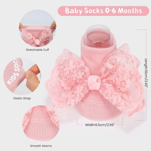 4pack Baby Socks for Baby Girl Gifts, Low Cut Newborn Socks 0-6 months for Baby Stuff Item, Non-Slip Grips Socks for Infant Girl Outfits, Christmas Gifts for Newborn Accessories in Kuwait