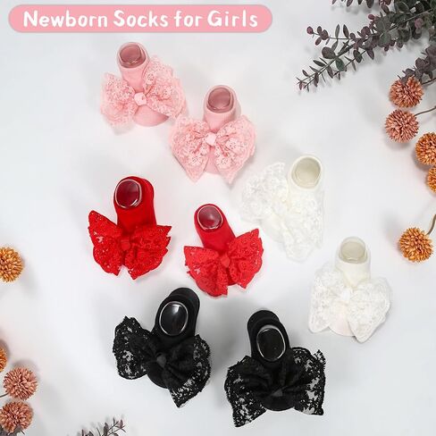 4pack Baby Socks for Baby Girl Gifts, Low Cut Newborn Socks 0-6 months for Baby Stuff Item, Non-Slip Grips Socks for Infant Girl Outfits, Christmas Gifts for Newborn Accessories in Kuwait