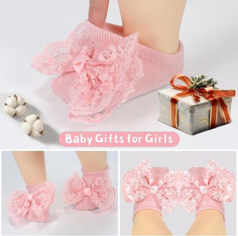4pack Baby Socks for Baby Girl Gifts, Low Cut Newborn Socks 0-6 months for Baby Stuff Item, Non-Slip Grips Socks for Infant Girl Outfits, Christmas Gifts for Newborn Accessories in Kuwait