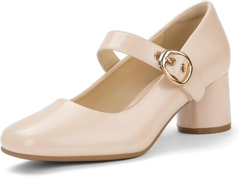 Idifu in2 Mary Jane Shoes مضخات المرأة المغلقة من جديد كتلة مكتنزة منخفضة الكعب القصير العمل حفل زفاف حفلة موسيقية مريحة اللباس أحذية للنساء اللطيفات العصرية عتيقة الكعب عتيقة الحذاء مع الإبزيم in Saudi Arabia
