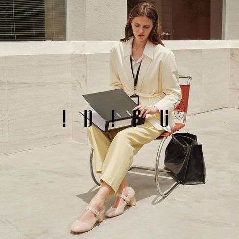 Idifu in2 Mary Jane Shoes مضخات المرأة المغلقة من جديد كتلة مكتنزة منخفضة الكعب القصير العمل حفل زفاف حفلة موسيقية مريحة اللباس أحذية للنساء اللطيفات العصرية عتيقة الكعب عتيقة الحذاء مع الإبزيم in Saudi Arabia