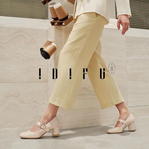 Idifu in2 Mary Jane Shoes مضخات المرأة المغلقة من جديد كتلة مكتنزة منخفضة الكعب القصير العمل حفل زفاف حفلة موسيقية مريحة اللباس أحذية للنساء اللطيفات العصرية عتيقة الكعب عتيقة الحذاء مع الإبزيم in Saudi Arabia