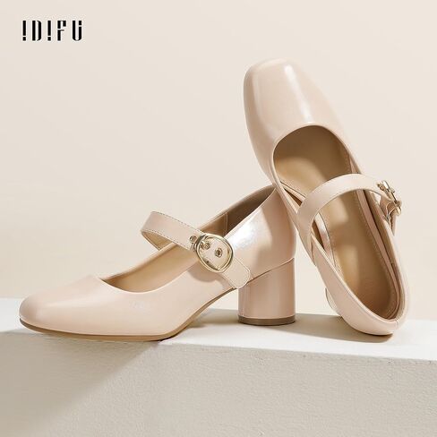 Idifu in2 Mary Jane Shoes مضخات المرأة المغلقة من جديد كتلة مكتنزة منخفضة الكعب القصير العمل حفل زفاف حفلة موسيقية مريحة اللباس أحذية للنساء اللطيفات العصرية عتيقة الكعب عتيقة الحذاء مع الإبزيم in Saudi Arabia