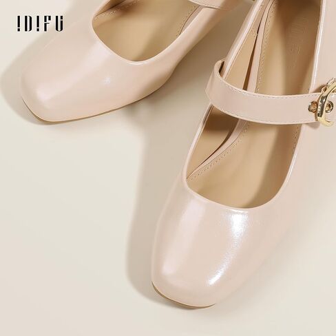 Idifu in2 Mary Jane Shoes مضخات المرأة المغلقة من جديد كتلة مكتنزة منخفضة الكعب القصير العمل حفل زفاف حفلة موسيقية مريحة اللباس أحذية للنساء اللطيفات العصرية عتيقة الكعب عتيقة الحذاء مع الإبزيم in Saudi Arabia