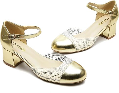 RSXSES مغلق اصبع القدم منخفض الكعب أحذية للنساء 2 بوصة كعب مكتنزة مضخات الكاحل حزام براءة اختراع جلدية الحفلات الحفلات حفل الزفاف الأحذية in Kuwait