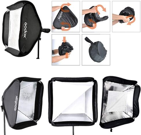 GODOX Foldable Softbox Kit 24"x24"/60x60cm with S-Type Flash Bracket Bowen Mount Holder for Camera Flash Speedlight Studio Photography (Softbox Kit 60x60 +S-Type) in Saudi Arabia